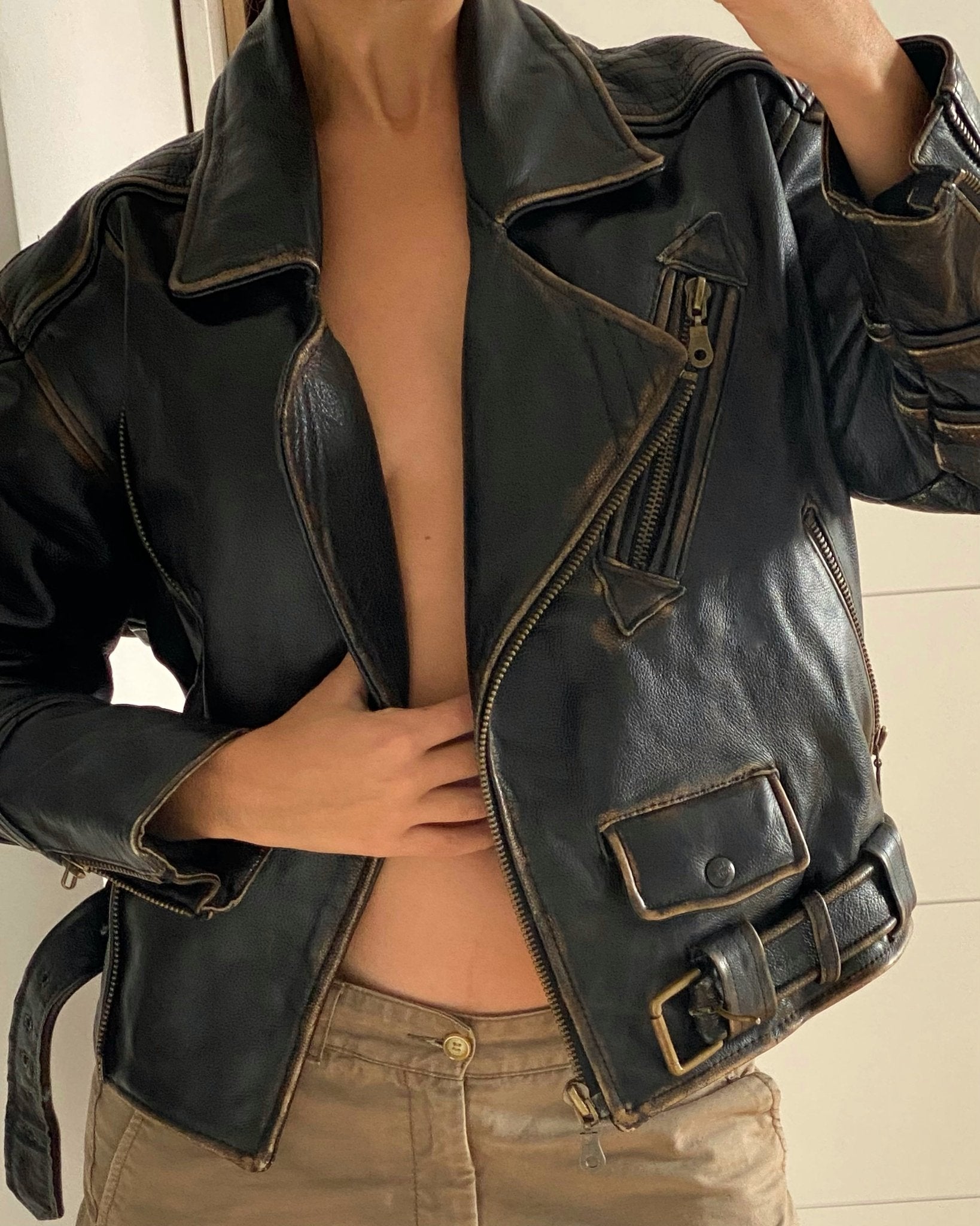 Biarritz leather jacket - rig vert